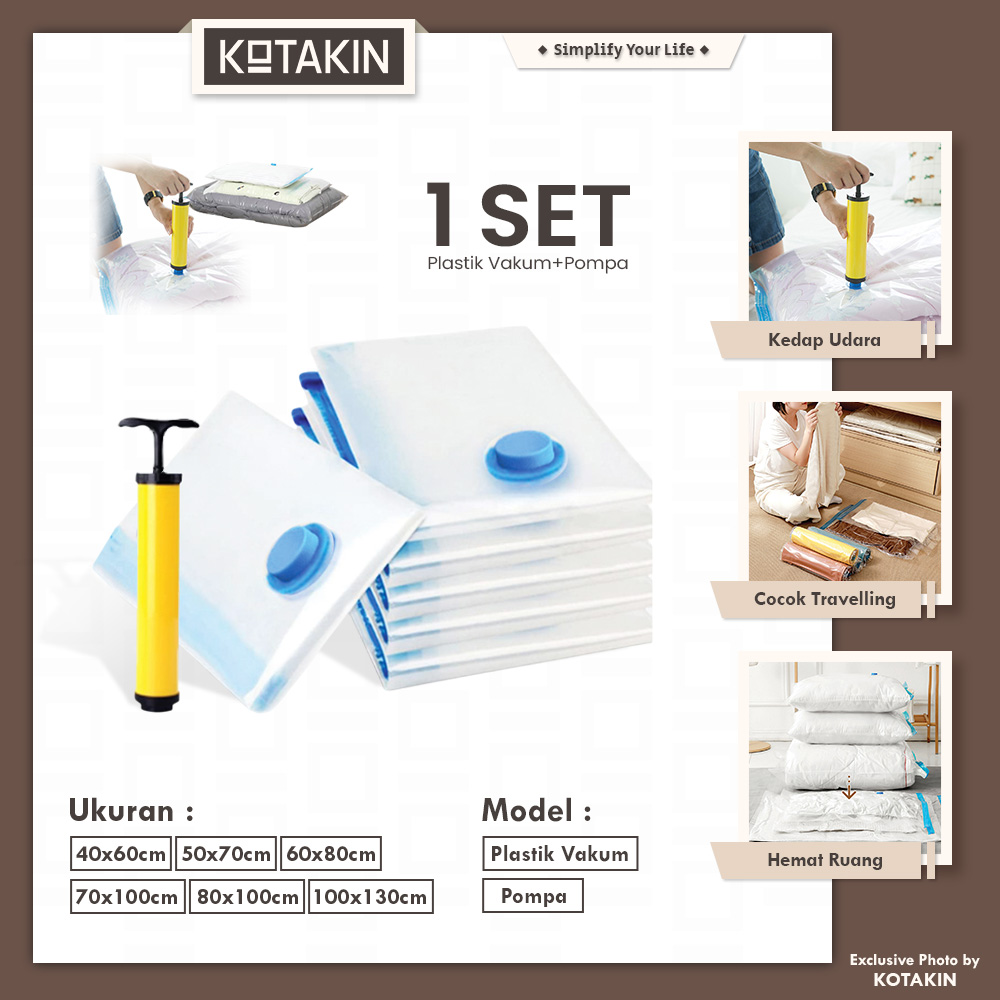 Vacuum Bag Set 6Pcs Kantong Pakaian+Pompa Manual